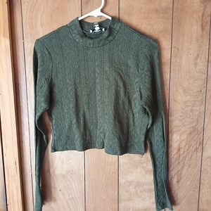 Freshman 1996 Green Long Sleeve Crop Top XL Textured Knit Y2K